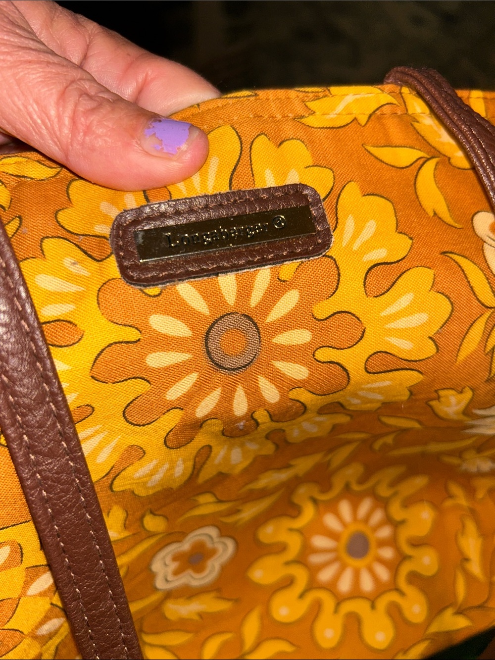 Longaberger Yellow Floral Shoulder Tote - Picture 5 of 6
